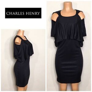 CHARLES HENRY black dress with drape bodice. New
